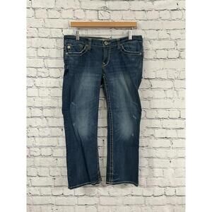 Big Star Casey Jeans Womens 30 Blue Embroidered Capri Denim